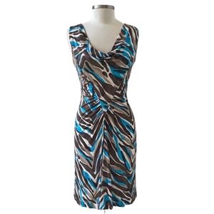 Trina Turk Abstract Print Sleeveless Draped Neck Silk Dress Size 2